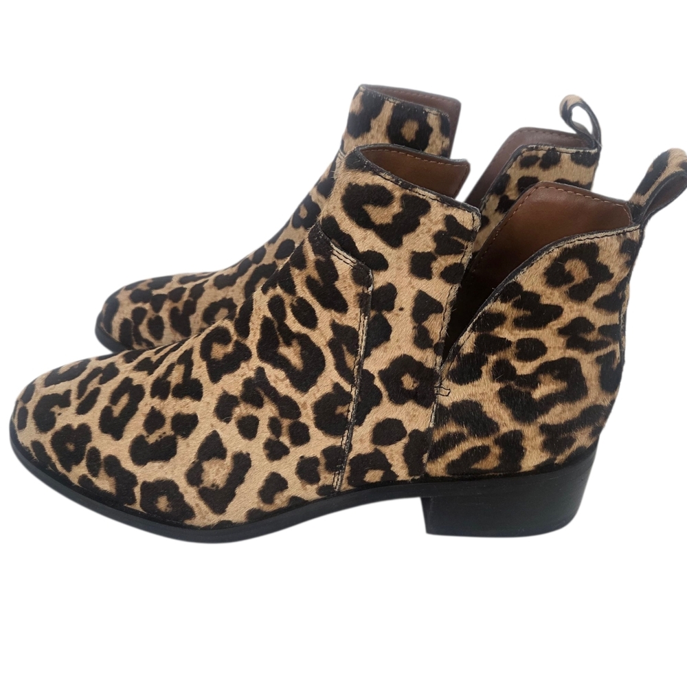 Franco Sarto Leopard Booties Ankle Boots NEW Womens 7 Leather Pony Hair Brown